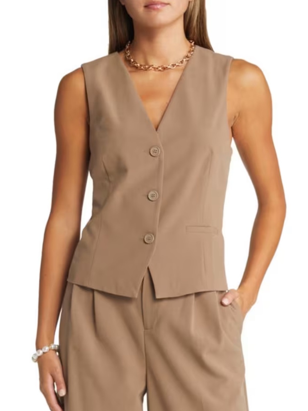 Open Edit The Icon Darted Vest Brown Sleeveless Button Suit Vest Sz Medium